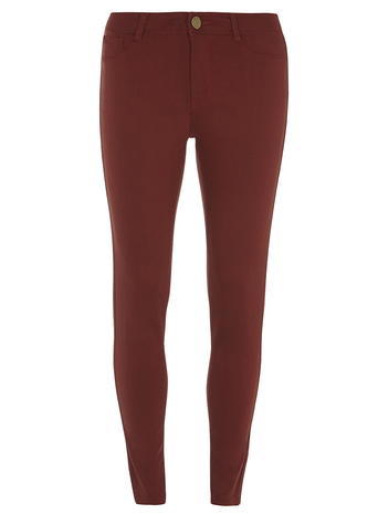 Womens Petite Rust 'frankie' Jeggings Red - length: standard; pattern: plain; style: jeggings; waist: mid/regular rise; predominant colour: terracotta; occasions: casual; fibres: cotton - stretch; texture group: denim; pattern type: fabric; season: a/w 2015