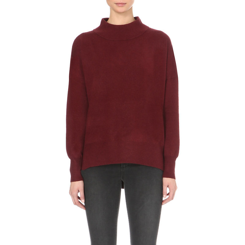 Ziggy Wool And Cotton Blend Jumper, Women's, Size: Xl, Red - pattern: plain; neckline: roll neck; style: standard; predominant colour: burgundy; occasions: casual; length: standard; fibres: wool - mix; fit: slim fit; sleeve length: long sleeve; sleeve style: standard; texture group: knits/crochet; pattern type: fabric; season: a/w 2015