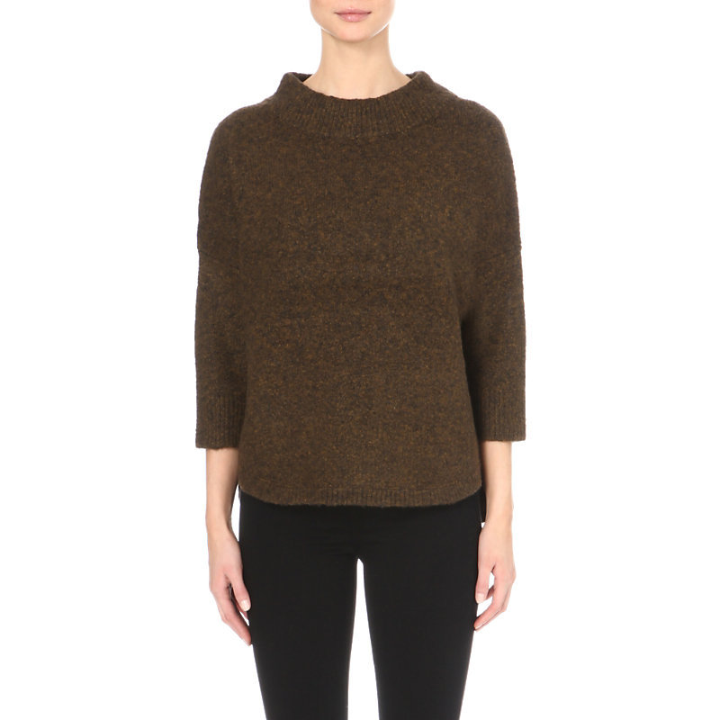 Rsvp Now Knitted Jumper, Women's, Size: Large, Green - pattern: plain; neckline: high neck; style: standard; predominant colour: tan; occasions: casual; length: standard; fibres: acrylic - mix; fit: slim fit; sleeve length: 3/4 length; sleeve style: standard; texture group: knits/crochet; pattern type: fabric; season: a/w 2015