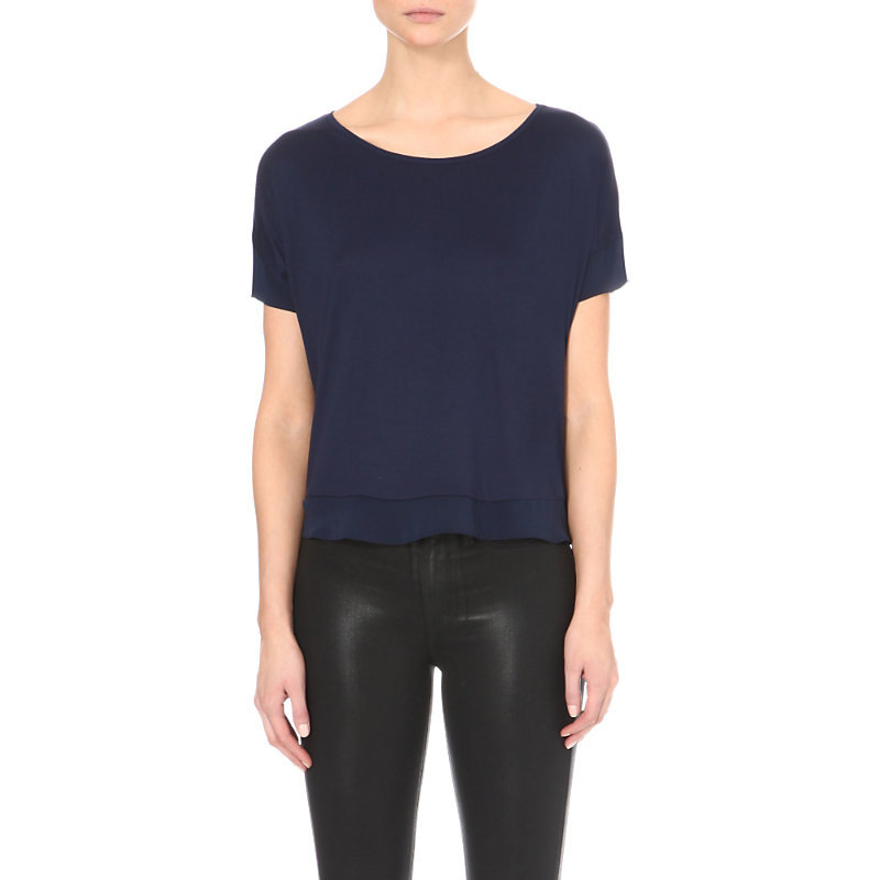 Plain French Short Sleeved Top, Women's, Size: Large, Blue - neckline: round neck; sleeve style: dolman/batwing; pattern: plain; predominant colour: navy; occasions: casual; length: standard; style: top; fibres: viscose/rayon - 100%; fit: straight cut; sleeve length: short sleeve; pattern type: fabric; texture group: jersey - stretchy/drapey; season: a/w 2015