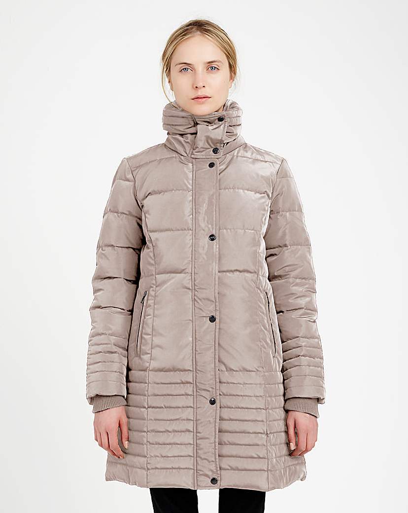 Puffa Padded Coat - pattern: plain; collar: funnel; length: mid thigh; predominant colour: stone; occasions: casual; fit: tailored/fitted; fibres: polyester/polyamide - 100%; sleeve length: long sleeve; sleeve style: standard; texture group: technical outdoor fabrics; collar break: high; pattern type: fabric; pattern size: standard; style: puffa; season: a/w 2015