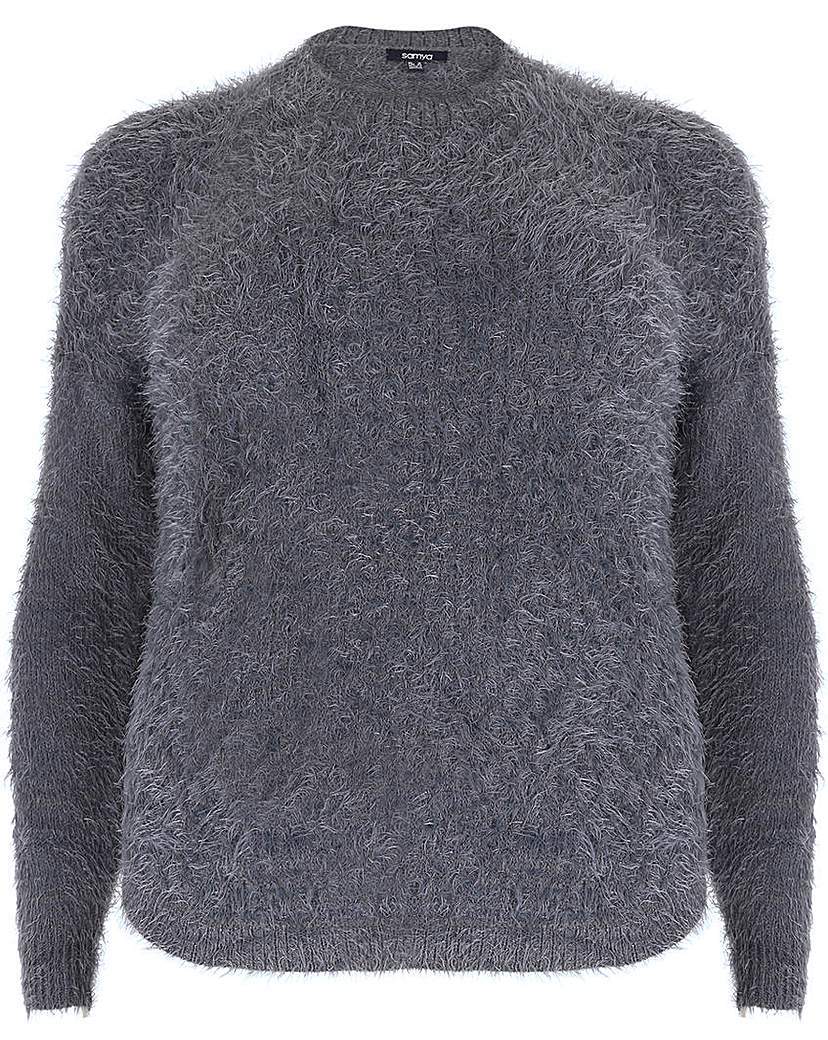 Samya Fluffy Jumper - pattern: plain; style: empire; predominant colour: mid grey; occasions: casual; length: standard; fibres: acrylic - mix; fit: slim fit; neckline: crew; sleeve length: long sleeve; sleeve style: standard; texture group: knits/crochet; pattern type: fabric; season: a/w 2015