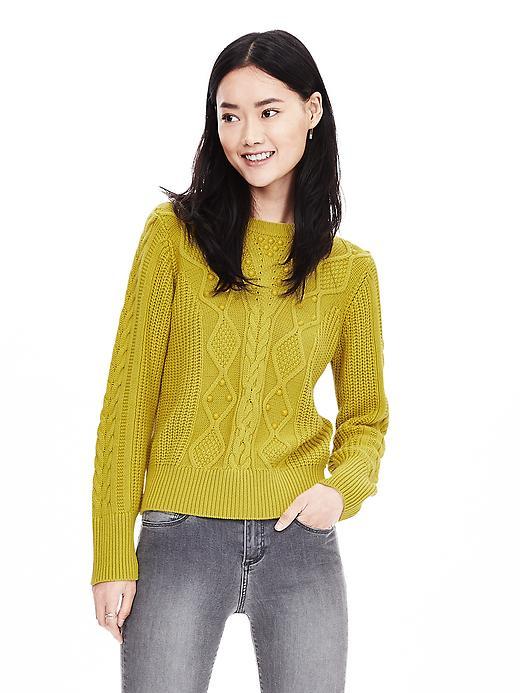 Beaded Crew Pullover Bright Celery - pattern: plain; style: standard; predominant colour: yellow; occasions: casual, creative work; length: standard; fibres: wool - mix; fit: standard fit; neckline: crew; sleeve length: long sleeve; sleeve style: standard; texture group: knits/crochet; pattern type: knitted - fine stitch; season: a/w 2015; wardrobe: highlight