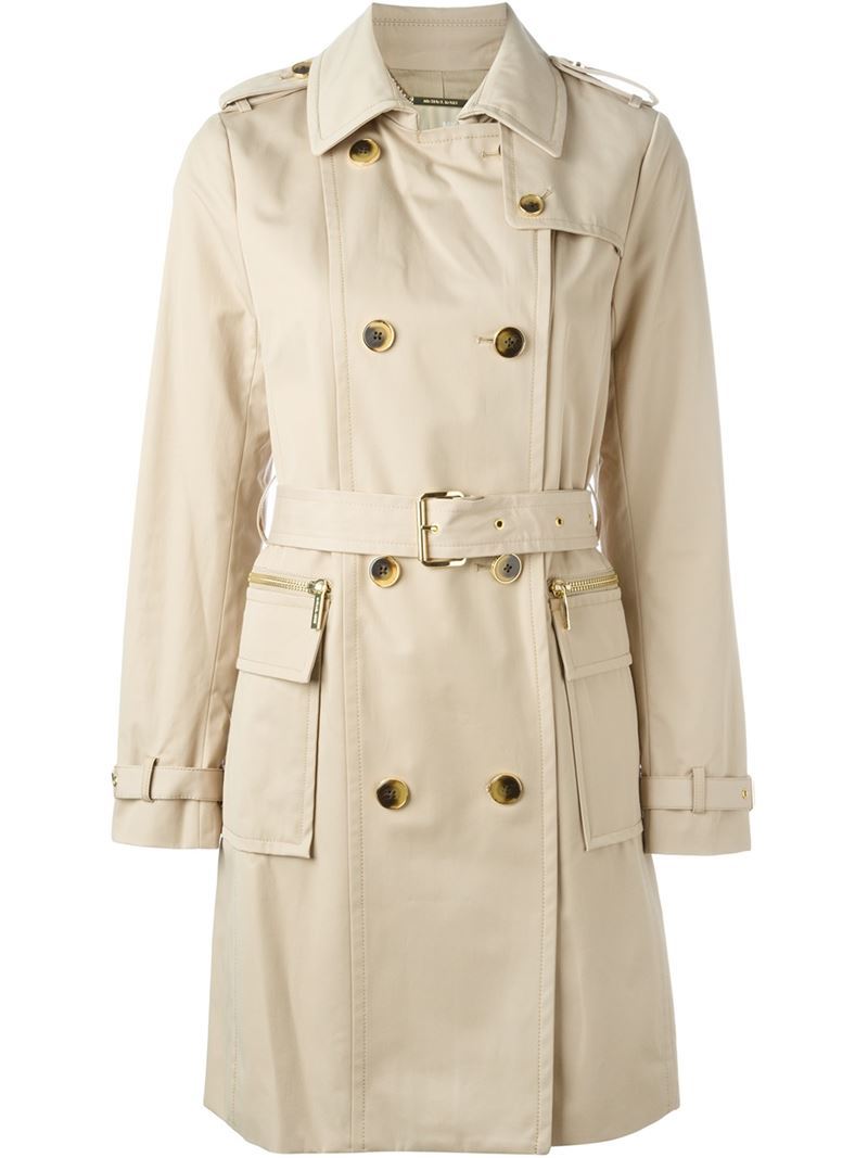 Belted Trench Coat - pattern: plain; shoulder detail: obvious epaulette; style: trench coat; length: mid thigh; predominant colour: ivory/cream; occasions: work; fit: tailored/fitted; fibres: cotton - mix; collar: shirt collar/peter pan/zip with opening; waist detail: belted waist/tie at waist/drawstring; sleeve length: long sleeve; sleeve style: standard; texture group: technical outdoor fabrics; collar break: high; pattern type: fabric; season: a/w 2015