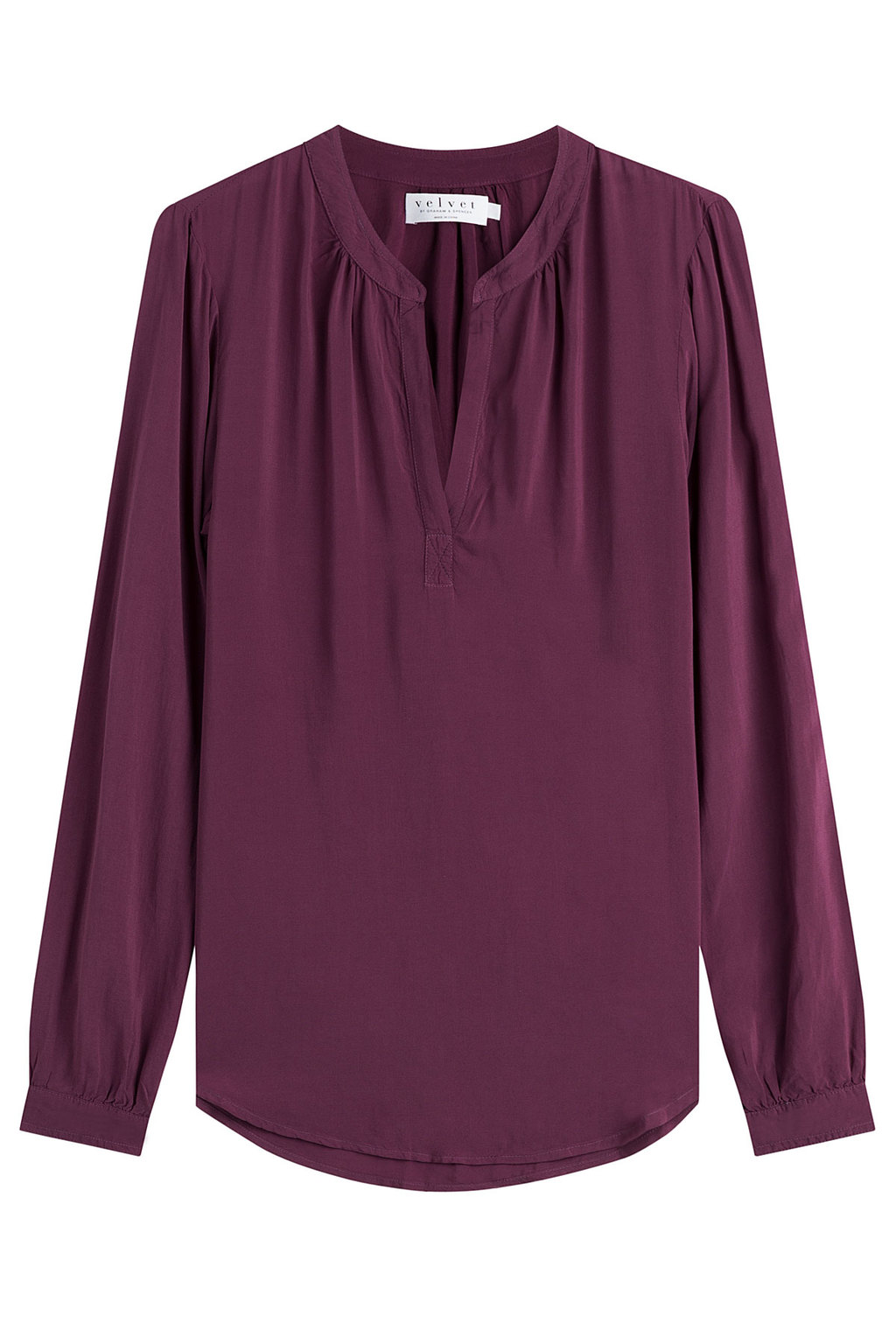 V Neck Blouse Red - pattern: plain; style: blouse; predominant colour: aubergine; occasions: casual, creative work; length: standard; neckline: collarstand & mandarin with v-neck; fibres: silk - 100%; fit: straight cut; sleeve length: long sleeve; sleeve style: standard; texture group: crepes; pattern type: fabric; season: a/w 2015