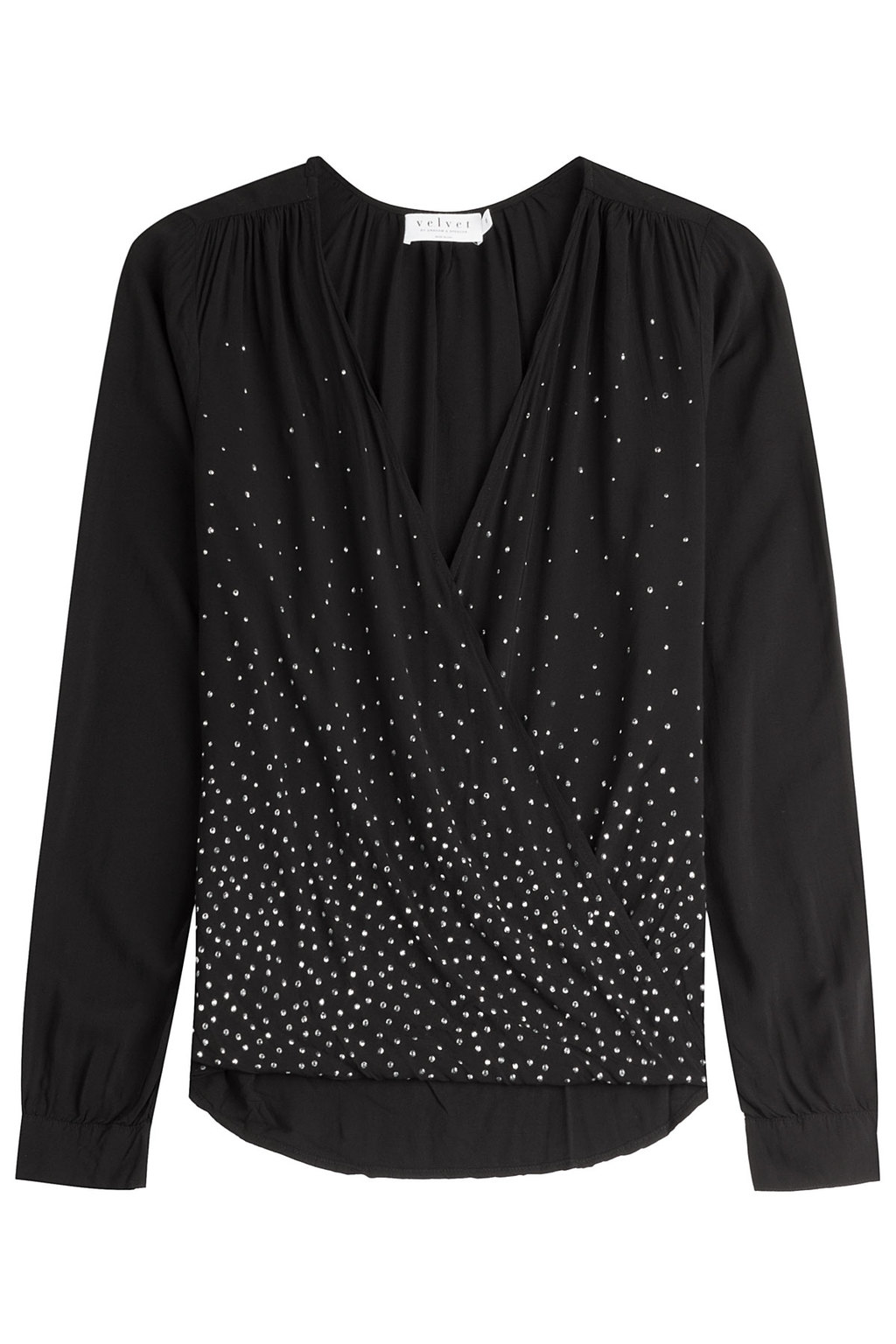 Embellished Blouse Black - neckline: v-neck; pattern: plain; style: blouse; predominant colour: black; occasions: evening, occasion; length: standard; fit: body skimming; back detail: longer hem at back than at front; sleeve length: long sleeve; sleeve style: standard; pattern type: fabric; texture group: other - light to midweight; embellishment: beading; season: a/w 2015