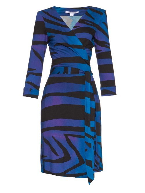 New Julian Two Dress - style: faux wrap/wrap; neckline: low v-neck; waist detail: belted waist/tie at waist/drawstring; predominant colour: royal blue; secondary colour: black; length: just above the knee; fit: fitted at waist & bust; fibres: silk - 100%; occasions: occasion, creative work; sleeve length: long sleeve; sleeve style: standard; pattern type: fabric; pattern size: big & busy; pattern: animal print; texture group: jersey - stretchy/drapey; season: a/w 2015