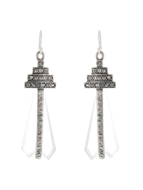 Crystaline Earrings - predominant colour: silver; occasions: evening, occasion; style: chandelier; length: long; size: large/oversized; material: chain/metal; fastening: pierced; finish: metallic; embellishment: crystals/glass; season: a/w 2015