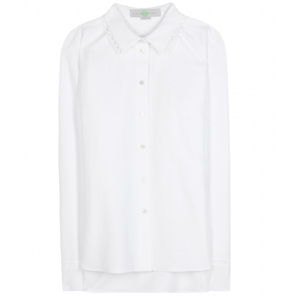 Cotton Piqué Shirt - neckline: shirt collar/peter pan/zip with opening; pattern: plain; length: below the bottom; style: shirt; predominant colour: white; occasions: casual, work, creative work; fibres: cotton - 100%; fit: body skimming; back detail: longer hem at back than at front; sleeve length: long sleeve; sleeve style: standard; texture group: cotton feel fabrics; pattern type: fabric; season: a/w 2015