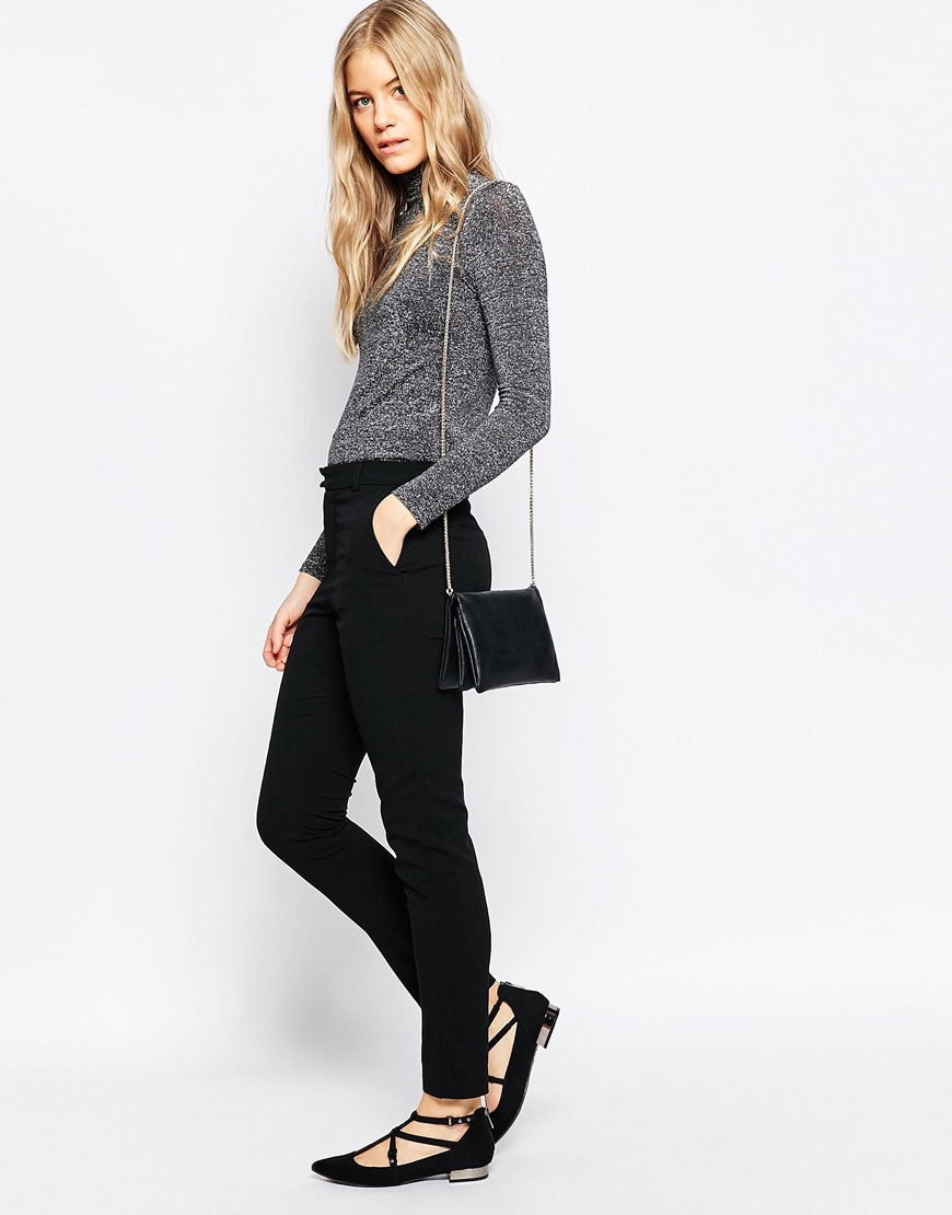 Black Skinny Trousers Black - length: standard; pattern: plain; waist: mid/regular rise; predominant colour: black; occasions: casual, creative work; fibres: polyester/polyamide - stretch; fit: skinny/tight leg; pattern type: fabric; texture group: woven light midweight; style: standard; season: a/w 2015
