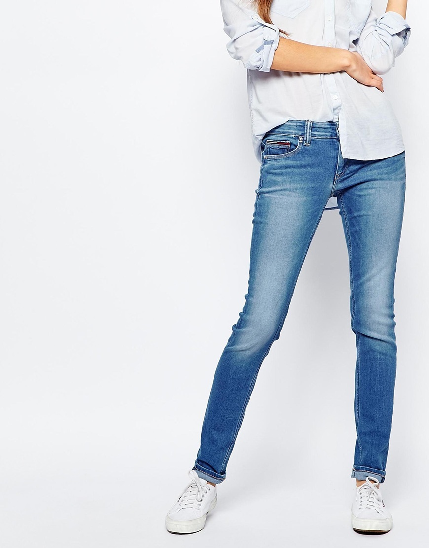 Low Rise Skinny Sophie Jean Blue - style: skinny leg; length: standard; pattern: plain; waist: mid/regular rise; predominant colour: denim; occasions: casual, creative work; fibres: cotton - stretch; jeans detail: shading down centre of thigh; texture group: denim; pattern type: fabric; season: a/w 2015