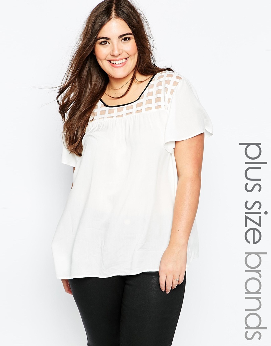 Top With Caged Yoke White - neckline: round neck; pattern: plain; predominant colour: white; occasions: casual, creative work; length: standard; style: top; fibres: viscose/rayon - 100%; fit: straight cut; sleeve length: short sleeve; sleeve style: standard; pattern type: fabric; texture group: other - light to midweight; season: a/w 2015