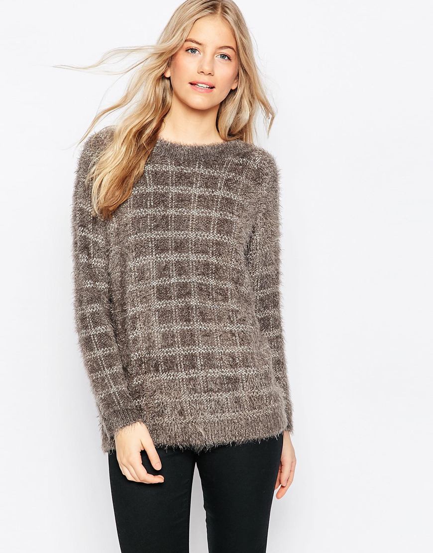 Claudia Checked Knit Jumper Pewter/White Smoke - pattern: checked/gingham; style: standard; secondary colour: white; predominant colour: mid grey; occasions: casual; length: standard; fibres: polyester/polyamide - mix; fit: standard fit; neckline: crew; sleeve length: long sleeve; sleeve style: standard; texture group: knits/crochet; pattern type: knitted - fine stitch; pattern size: standard; multicoloured: multicoloured; season: a/w 2015