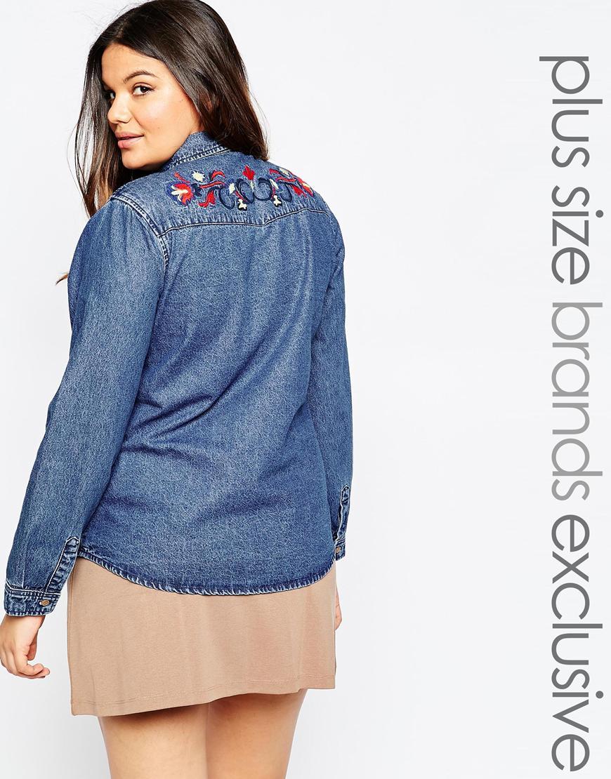 Embroidered Denim Shirt Blue - neckline: shirt collar/peter pan/zip with opening; pattern: plain; style: shirt; predominant colour: denim; occasions: casual, creative work; length: standard; fibres: cotton - 100%; fit: body skimming; sleeve length: long sleeve; sleeve style: standard; texture group: denim; pattern type: fabric; embellishment: embroidered; season: a/w 2015