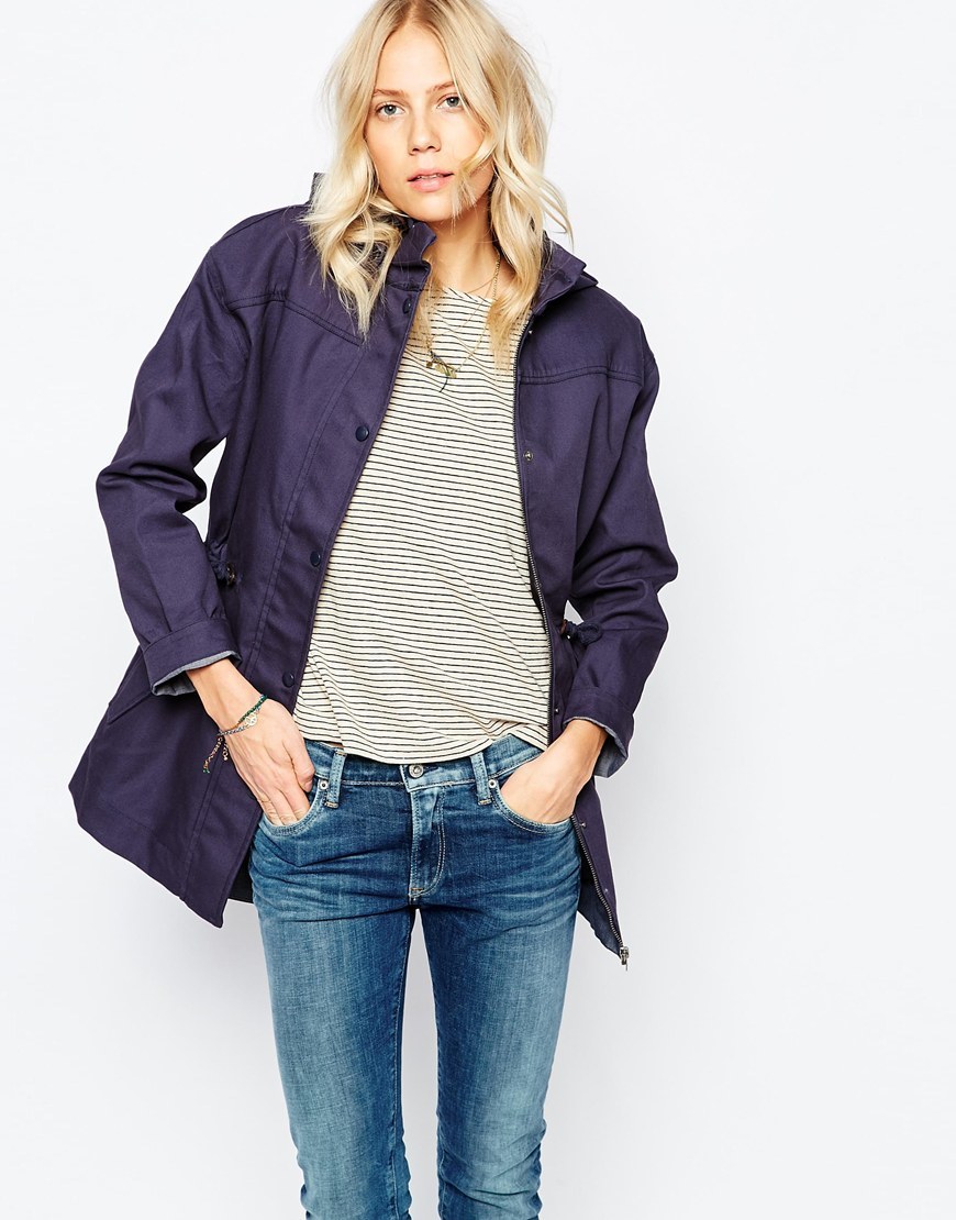 Rain Mac Navy - pattern: plain; length: below the bottom; collar: funnel; style: mac; back detail: hood; predominant colour: navy; occasions: casual; fit: straight cut (boxy); fibres: cotton - 100%; sleeve length: long sleeve; sleeve style: standard; texture group: technical outdoor fabrics; collar break: high/illusion of break when open; pattern type: fabric; season: a/w 2015
