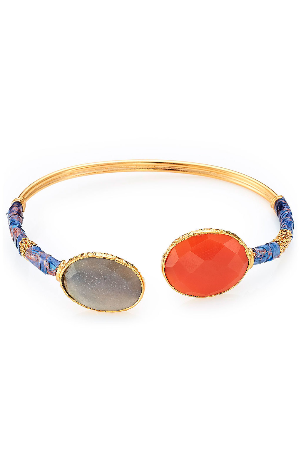 Durality Sertil Gold Plated Bangle With Onyx & Chrysoprase Multicolor - secondary colour: bright orange; predominant colour: gold; occasions: evening, occasion; style: cuff; size: standard; material: chain/metal; finish: metallic; embellishment: jewels/stone; season: a/w 2015