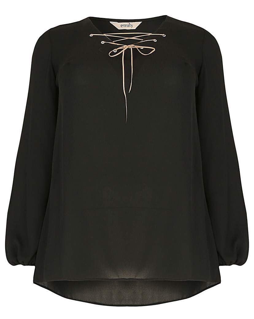 Emily Diamante Eyelet Top - neckline: v-neck; pattern: plain; sleeve style: balloon; style: blouse; predominant colour: black; occasions: casual, creative work; length: standard; fibres: polyester/polyamide - 100%; fit: straight cut; sleeve length: long sleeve; texture group: crepes; pattern type: fabric; season: a/w 2015