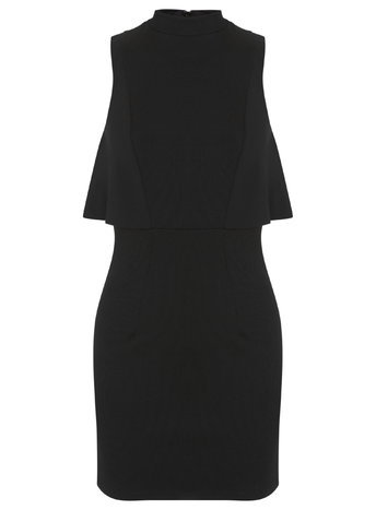 Womens Petite Black Overlay Dress, Black - length: mini; fit: tight; pattern: plain; sleeve style: sleeveless; neckline: high neck; style: bodycon; bust detail: ruching/gathering/draping/layers/pintuck pleats at bust; predominant colour: black; occasions: evening; fibres: polyester/polyamide - stretch; sleeve length: sleeveless; texture group: jersey - clingy; pattern type: fabric; season: a/w 2015
