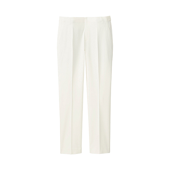 Women Ankle Length Trousers Off White - pattern: plain; waist: mid/regular rise; predominant colour: white; occasions: casual, creative work; length: ankle length; fibres: polyester/polyamide - stretch; fit: straight leg; pattern type: fabric; texture group: woven light midweight; style: standard; season: a/w 2015