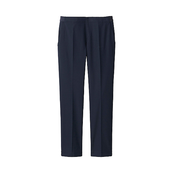 Women Ankle Length Trousers Navy - length: standard; pattern: plain; waist: mid/regular rise; predominant colour: navy; occasions: casual, work, creative work; fibres: polyester/polyamide - stretch; fit: straight leg; pattern type: fabric; texture group: woven light midweight; style: standard; pattern size: standard (bottom); season: a/w 2015