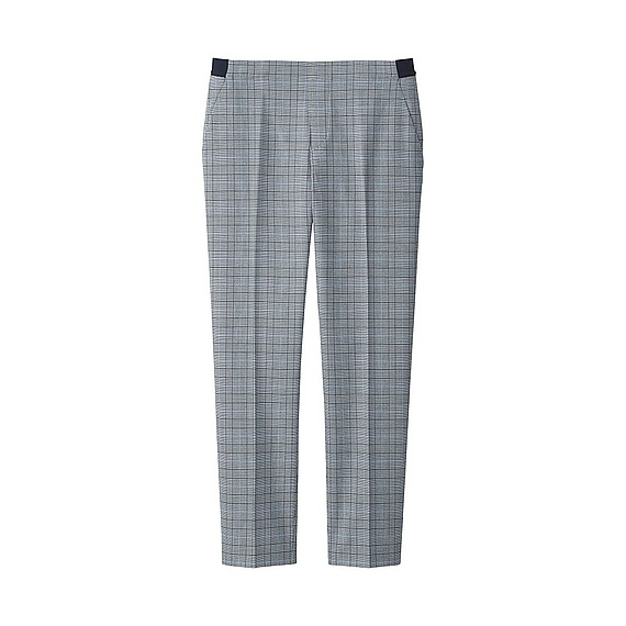 Women Ankle Length Checked Trousers (Size Xxl) Gray - length: standard; pattern: checked/gingham; waist: mid/regular rise; secondary colour: pale blue; predominant colour: light grey; occasions: casual, creative work; fibres: polyester/polyamide - stretch; fit: slim leg; pattern type: fabric; texture group: woven light midweight; style: standard; pattern size: light/subtle (bottom); season: a/w 2015; trends: plaid and simple