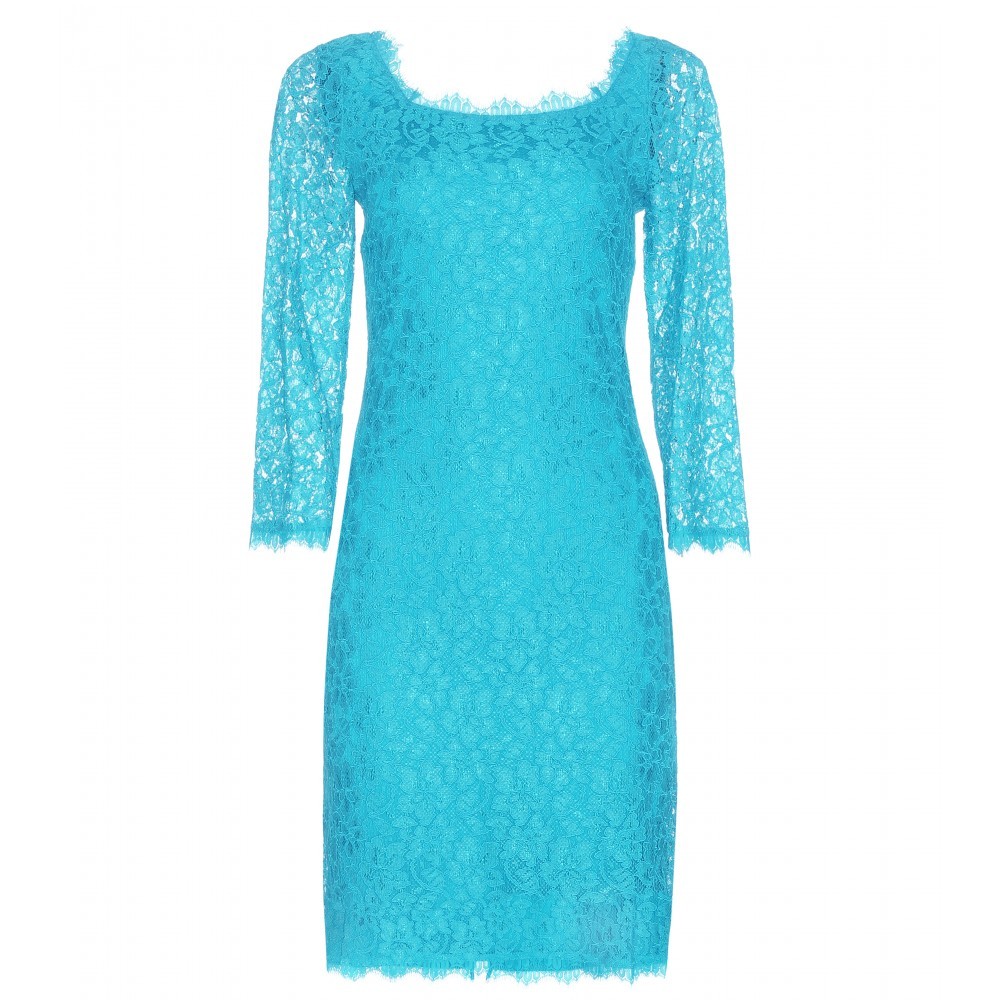 Zarita Lace Dress - style: shift; neckline: round neck; fit: tailored/fitted; pattern: plain; predominant colour: turquoise; occasions: evening; length: just above the knee; sleeve length: 3/4 length; sleeve style: standard; texture group: lace; pattern type: fabric; fibres: viscose/rayon - mix; season: a/w 2015