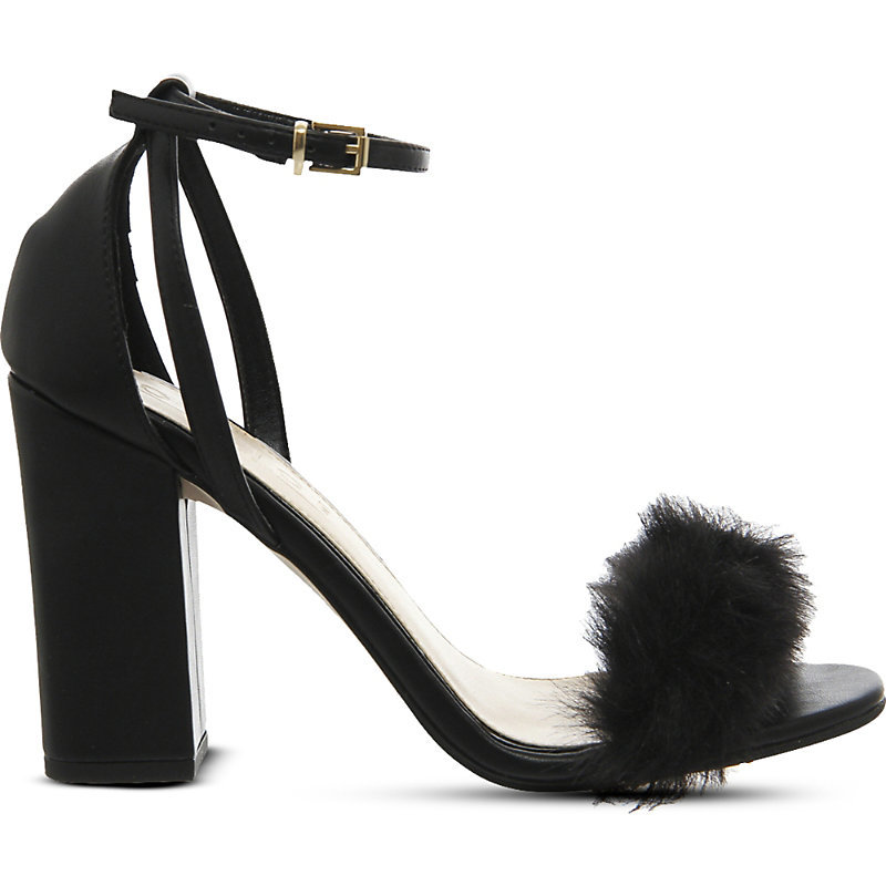 Tuffty Pom Pom Detail Sandals, Women's, Eur 36 / 3 Uk Women, Black - predominant colour: black; occasions: evening, occasion; material: faux leather; heel height: high; ankle detail: ankle strap; heel: block; toe: open toe/peeptoe; style: strappy; finish: plain; pattern: plain; embellishment: pompom; season: a/w 2015