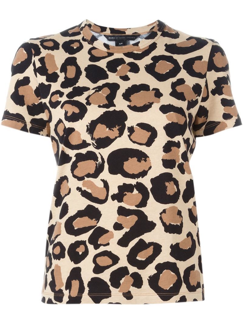Leopard Print T Shirt - style: t-shirt; secondary colour: nude; predominant colour: black; occasions: casual; length: standard; fibres: cotton - 100%; fit: body skimming; neckline: crew; sleeve length: short sleeve; sleeve style: standard; pattern type: fabric; pattern: animal print; texture group: jersey - stretchy/drapey; pattern size: big & busy (top); multicoloured: multicoloured; season: a/w 2015
