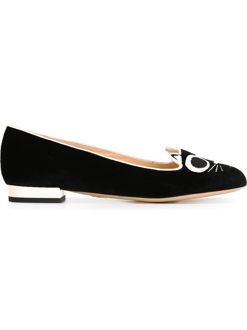 'kitty' Slippers, Women's, Black - secondary colour: white; predominant colour: black; occasions: casual, creative work; material: velvet; heel height: flat; toe: pointed toe; style: loafers; finish: plain; pattern: patterned/print; season: a/w 2015