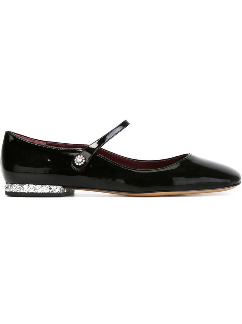 Mary Jane Ballerinas - predominant colour: black; occasions: casual, creative work; material: leather; heel height: flat; embellishment: crystals/glass; ankle detail: ankle strap; toe: round toe; style: ballerinas / pumps; finish: patent; pattern: plain; season: a/w 2015