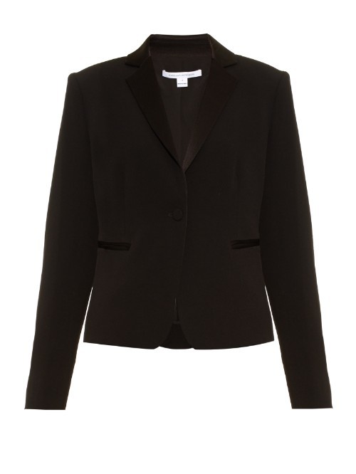 Jennie Jacket - pattern: plain; style: single breasted blazer; collar: standard lapel/rever collar; predominant colour: black; occasions: work, occasion; length: standard; fit: tailored/fitted; sleeve length: long sleeve; sleeve style: standard; texture group: crepes; collar break: medium; pattern type: fabric; season: a/w 2015