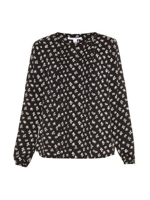 Meadow Blouse - style: blouse; secondary colour: white; predominant colour: black; occasions: casual, creative work; length: standard; neckline: collarstand; fibres: polyester/polyamide - 100%; fit: straight cut; sleeve length: long sleeve; sleeve style: standard; trends: monochrome; pattern type: fabric; pattern size: standard; pattern: florals; texture group: woven light midweight; season: a/w 2015