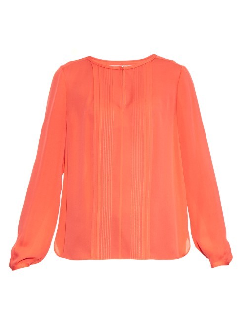Meadow Blouse - pattern: plain; sleeve style: balloon; style: blouse; predominant colour: coral; occasions: casual, creative work; length: standard; fibres: silk - 100%; fit: straight cut; neckline: crew; sleeve length: long sleeve; texture group: crepes; pattern type: fabric; season: a/w 2015