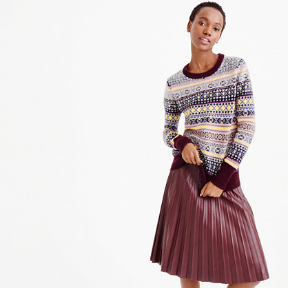 Sequin Fair Isle Sweater - pattern: horizontal stripes; style: standard; predominant colour: burgundy; secondary colour: light grey; occasions: casual; length: standard; fibres: wool - 100%; fit: standard fit; neckline: crew; sleeve length: long sleeve; sleeve style: standard; texture group: knits/crochet; pattern type: knitted - fine stitch; pattern size: standard; embellishment: sequins; multicoloured: multicoloured; season: a/w 2015