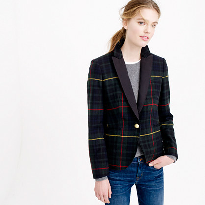 Collection Campbell Blazer In Tartan - pattern: checked/gingham; style: single breasted blazer; collar: shawl/waterfall; secondary colour: true red; predominant colour: black; occasions: casual, creative work; length: standard; fit: tailored/fitted; fibres: wool - 100%; sleeve length: long sleeve; sleeve style: standard; collar break: medium; pattern type: fabric; pattern size: standard; texture group: woven light midweight; multicoloured: multicoloured; season: a/w 2015