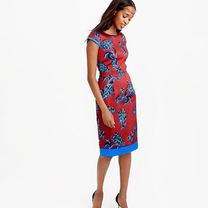 Collection Graphic Floral Sheath Dress - style: shift; predominant colour: true red; secondary colour: diva blue; occasions: evening; length: on the knee; fit: body skimming; fibres: silk - mix; neckline: crew; sleeve length: short sleeve; sleeve style: standard; pattern type: fabric; pattern size: standard; pattern: patterned/print; texture group: other - light to midweight; season: a/w 2015
