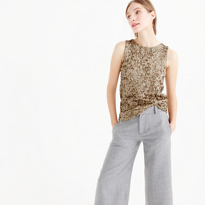 Collection Sequin Tank Top - pattern: plain; sleeve style: sleeveless; predominant colour: gold; occasions: evening; length: standard; style: top; fibres: polyester/polyamide - 100%; fit: straight cut; neckline: crew; sleeve length: sleeveless; pattern type: fabric; texture group: other - light to midweight; embellishment: sequins; season: a/w 2015