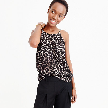 Collection French Lace Cami In Black - neckline: round neck; sleeve style: spaghetti straps; style: camisole; predominant colour: black; secondary colour: black; occasions: evening, creative work; length: standard; fibres: silk - mix; fit: loose; sleeve length: sleeveless; trends: monochrome; texture group: lace; pattern type: fabric; pattern size: standard; pattern: patterned/print; season: a/w 2015