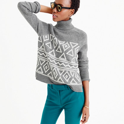 Fair Isle Classic Turtleneck Sweater - neckline: roll neck; style: standard; secondary colour: white; predominant colour: mid grey; occasions: casual, creative work; length: standard; fibres: cotton - 100%; fit: standard fit; sleeve length: long sleeve; sleeve style: standard; texture group: knits/crochet; pattern type: knitted - other; pattern size: standard; pattern: patterned/print; season: a/w 2015