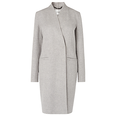 Sandra Wool Coat - pattern: plain; collar: round collar/collarless; length: mid thigh; predominant colour: mid grey; occasions: casual, creative work; fit: tailored/fitted; fibres: wool - mix; hip detail: added detail/embellishment at hip; sleeve length: long sleeve; sleeve style: standard; collar break: high; pattern type: fabric; texture group: woven bulky/heavy; style: single breasted military coat; season: a/w 2015