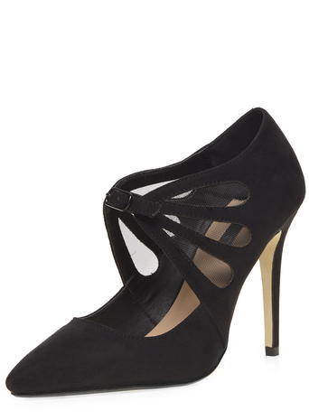 Womens Black 'elektra' Mesh Court Shoes Black - predominant colour: black; occasions: evening, occasion; material: suede; heel height: high; ankle detail: ankle strap; heel: stiletto; toe: pointed toe; style: courts; finish: plain; pattern: plain; season: a/w 2015