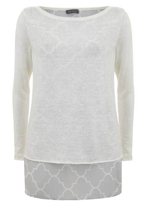 Faye Print Layered Tunic - pattern: plain; length: below the bottom; style: tunic; predominant colour: white; occasions: casual; fibres: linen - 100%; fit: body skimming; neckline: crew; sleeve length: long sleeve; sleeve style: standard; texture group: cotton feel fabrics; pattern type: fabric; season: a/w 2015
