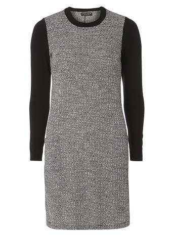 Womens Grey 2 In 1 Shift Dress Grey - style: shift; pattern: plain; predominant colour: mid grey; secondary colour: black; occasions: casual; length: just above the knee; fit: body skimming; fibres: polyester/polyamide - stretch; neckline: crew; sleeve length: long sleeve; sleeve style: standard; pattern type: fabric; texture group: woven light midweight; season: a/w 2015