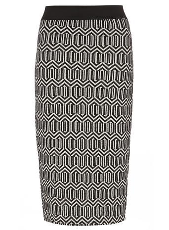 Womens Tall Geo Printed Pencil Skirt Black - length: below the knee; style: pencil; fit: tailored/fitted; waist: high rise; predominant colour: black; occasions: evening, creative work; fibres: polyester/polyamide - mix; waist detail: narrow waistband; pattern type: fabric; pattern: patterned/print; texture group: woven light midweight; pattern size: big & busy (bottom); season: a/w 2015