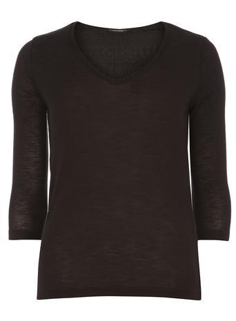 Womens Black Zip And Lace Top Black - neckline: v-neck; pattern: plain; predominant colour: black; occasions: evening; length: standard; style: top; fibres: polyester/polyamide - mix; fit: body skimming; sleeve length: 3/4 length; sleeve style: standard; texture group: jersey - clingy; pattern type: fabric; embellishment: lace; season: a/w 2015