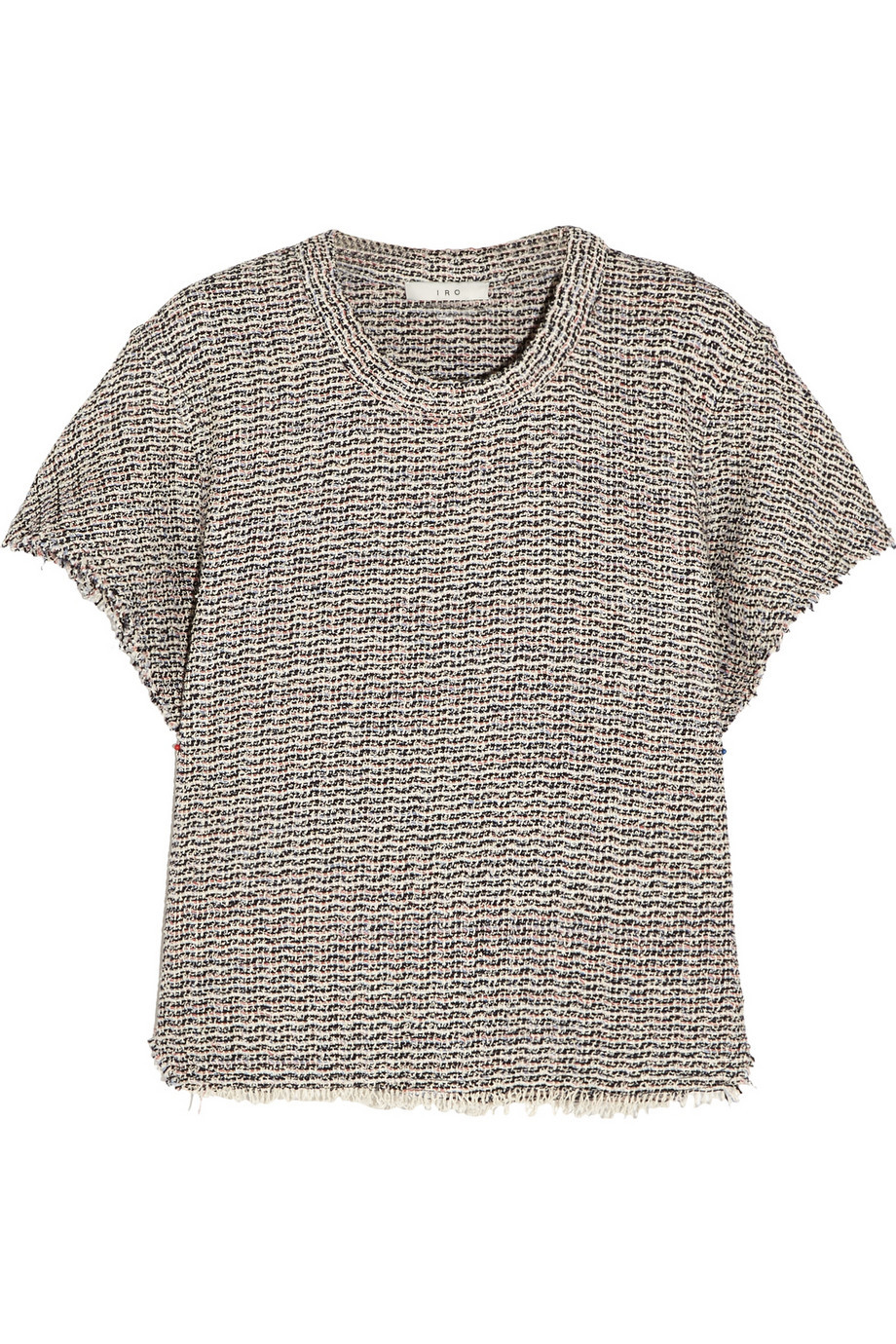 Devan Frayed Tweed Top Gray - pattern: plain; predominant colour: stone; occasions: casual; length: standard; style: top; fibres: cotton - mix; fit: body skimming; neckline: crew; sleeve length: short sleeve; sleeve style: standard; pattern type: fabric; texture group: tweed - bulky/heavy; season: a/w 2015