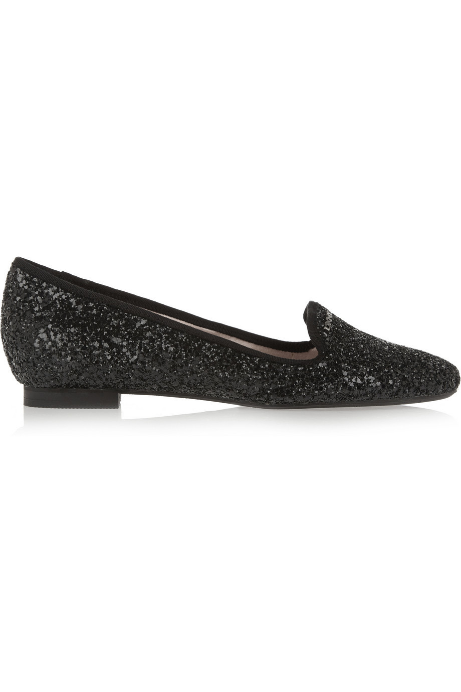 Carlotta Sequined Leather Slippers Black - predominant colour: black; occasions: casual, creative work; material: fabric; heel height: flat; embellishment: sequins; toe: round toe; finish: metallic; pattern: plain; style: slippers; season: a/w 2015
