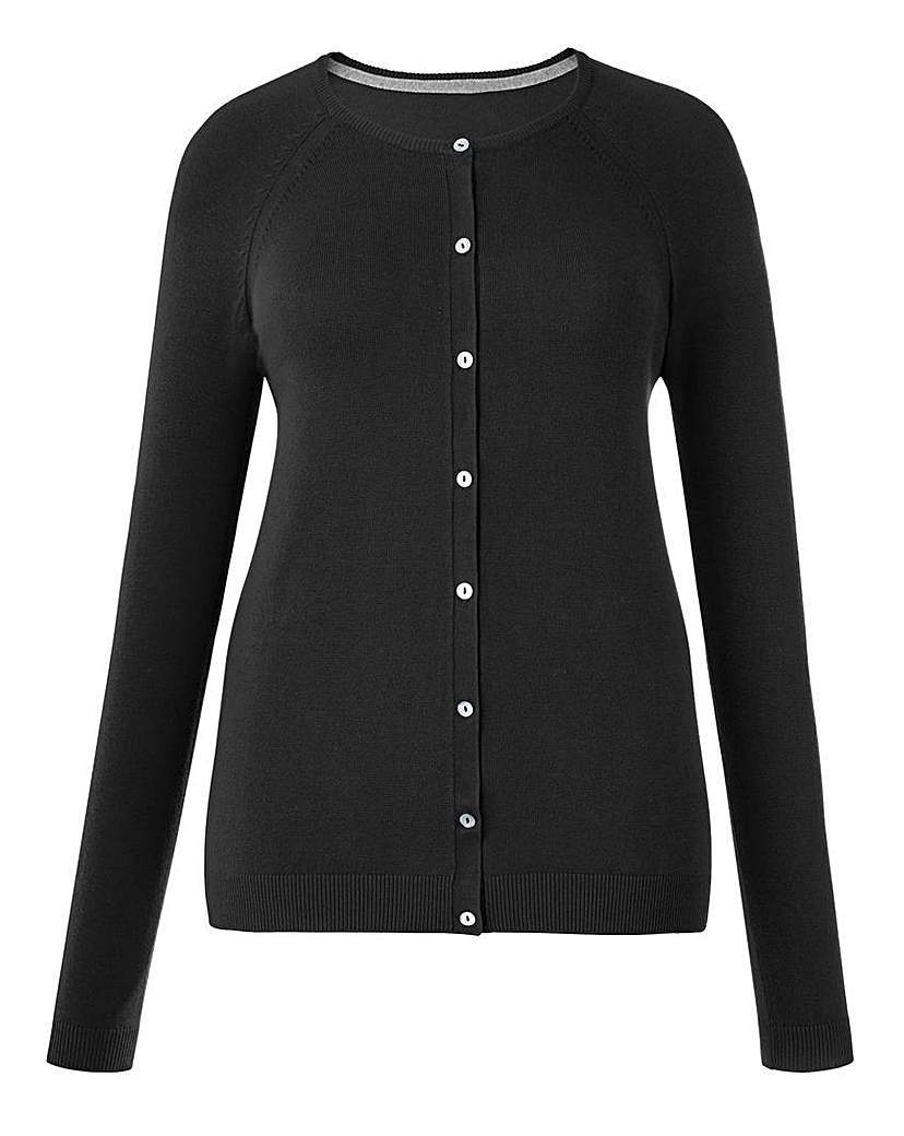 Crew Neck Cardigan - neckline: round neck; pattern: plain; length: below the bottom; predominant colour: black; occasions: casual, work, creative work; style: standard; fit: slim fit; sleeve length: long sleeve; sleeve style: standard; texture group: knits/crochet; pattern type: knitted - fine stitch; season: a/w 2015