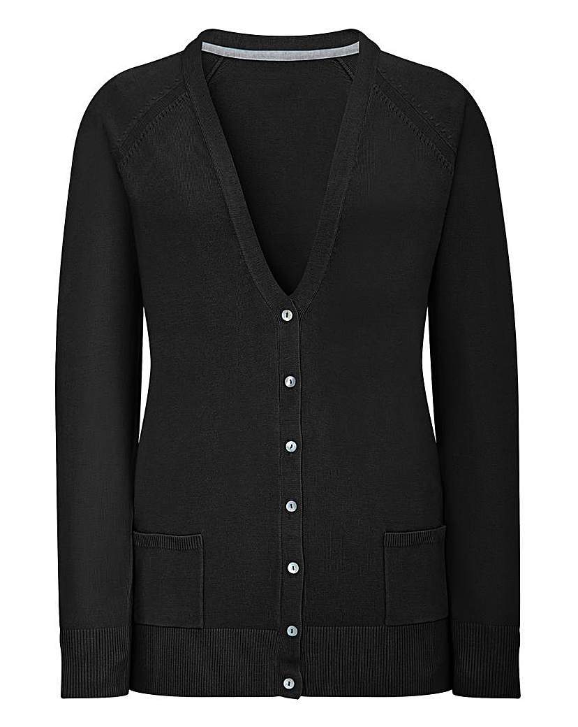 Boyfriend Cardigan - neckline: low v-neck; pattern: plain; bust detail: buttons at bust (in middle at breastbone)/zip detail at bust; predominant colour: black; occasions: casual; length: standard; style: standard; fit: loose; sleeve length: long sleeve; sleeve style: standard; texture group: knits/crochet; pattern type: fabric; fibres: viscose/rayon - mix; season: a/w 2015