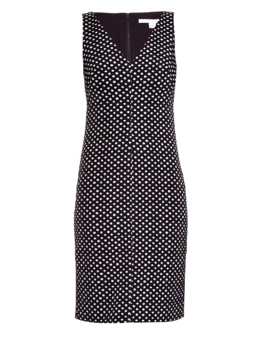 Minetta Dress - style: shift; neckline: v-neck; fit: tailored/fitted; sleeve style: sleeveless; pattern: polka dot; secondary colour: white; predominant colour: black; occasions: evening; length: just above the knee; fibres: cotton - mix; sleeve length: sleeveless; pattern type: fabric; texture group: woven light midweight; multicoloured: multicoloured; season: a/w 2015